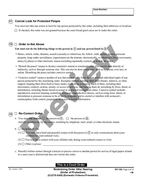 California Restraining Order After Hearing CLETS OAH Dv 130 Form