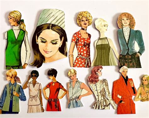 12 Mini Vintage Sewing Pattern Paper Dolls Vintage Ephemera Ephemera Junk Journal Supply