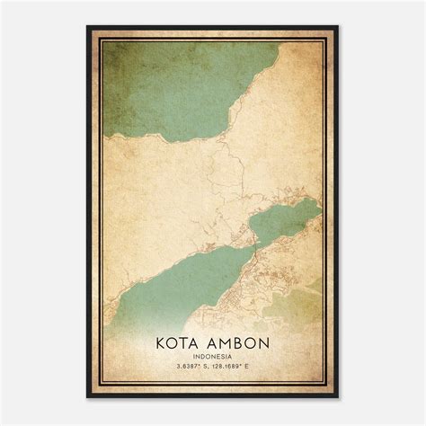 Vintage Kota Ambon Indonesia Map Poster, Kota Ambon City Road Wall Art ...