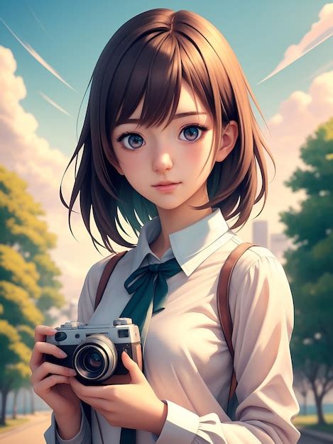 Premium Photo Semi Realistic Anime Style Girl Is A Photographer In A Natural Forest Images