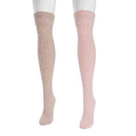 Women's 2 Pair Pack Marl Over the Knee Socks Peach/Brown – MUK LUKS