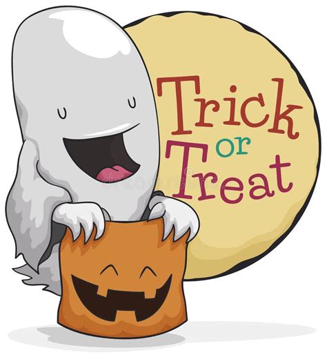 Cute Ghost Ready For Traditional `trick Or Treat` Halloween Game