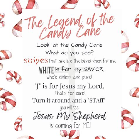 The Legend Of The Candy Cane Christmas T Tag Religious T Tag Printable Holiday Candy