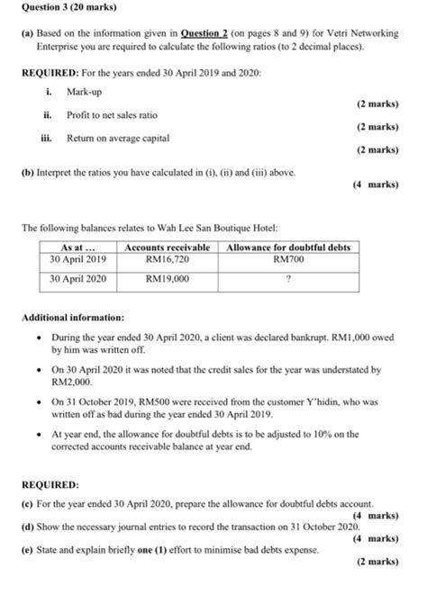 Solved Question 3 20 Marks A Based On The Information