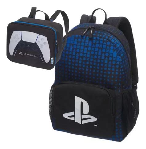 Kit Mochila Costas Lancheira Playstation Gamer Waves Pacific