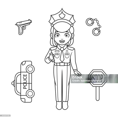 Cute Female Police Officer With Equipment Set Stock Illustration Download Image Now Adult