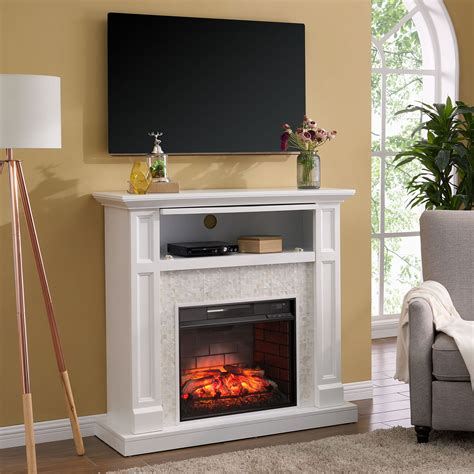 White Electric Fireplace Entertainment Center - Perangkat Sekolah