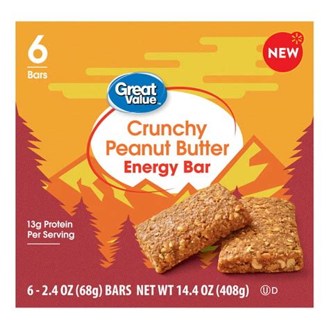 Great Value Energy Bar Crunchy Peanut Butter 2 4 Oz 6 Count