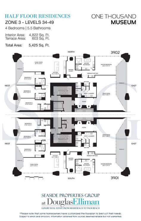 One Thousand Museum Floor Plans, Luxury Waterfront Condos in Miami | Floor plans, Condo floor ...