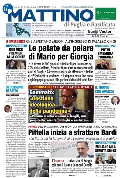 Le Prime Pagine Di Mercoled Settembre Wayglo Basilicata