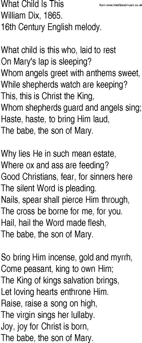 Hymn and Gospel Song Lyrics for What Child Is This by William Dix