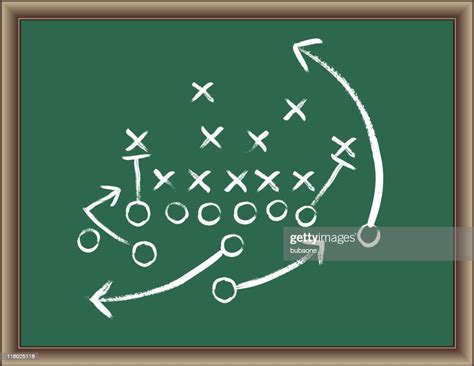 Football Strategy Game Plan On Blackboard With Wooden Frame High Res