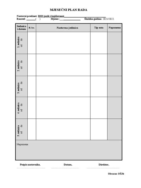 Mjesecni Obrazac Pdf