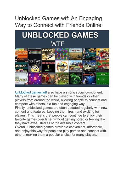 Unblocked Games Wtf An Engaging Way To Connect With Friends Online By