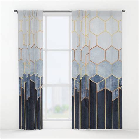 Soft Blue Hexagons Window Curtains | Blue and gold curtains, Blue ...