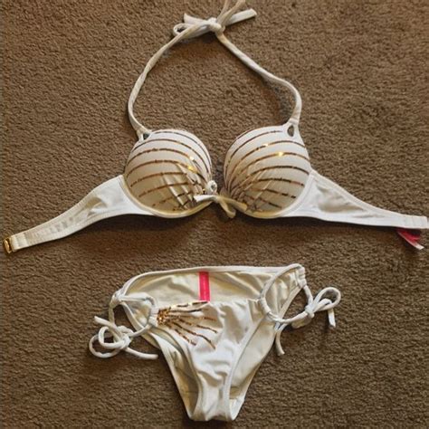 Victoria S Secret White With Gold Sequin Bikini Sequin Bikini Hot Sex