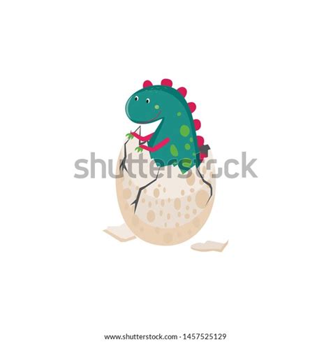 Cute Dinosaur Hatching Egg Vector Illustration เวกเตอร์สต็อก ปลอดค่า