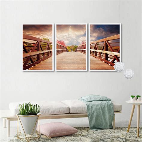 Quadro Decorativo Paisagem Ponte Madeira Moldura Branca Sala