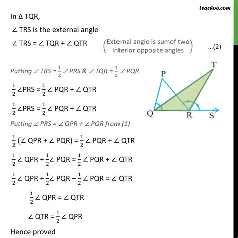 Question In Figure Side Qr Of Pqr Is Produced To Point S