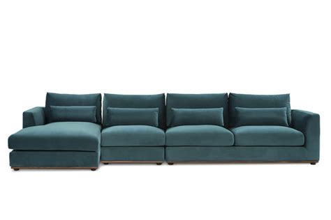 Alfie Extended Chaise Sectional Sofa, Walnut, Left Facing, Deep Teal ...