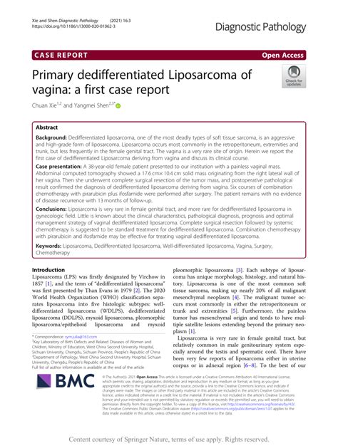 PDF Primary Dedifferentiated Liposarcoma Of Vagina A First Case Report