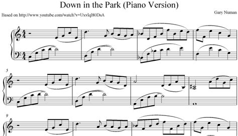 Send You The Sheet Music For Gary Numan Down In The Park Piano Version