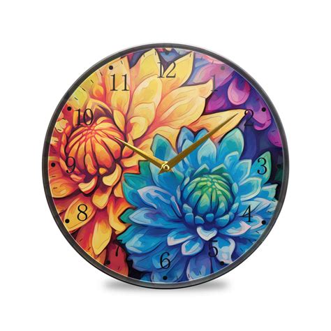 Sunflowers With Blue Acrylic Wall Clocks Quiet Round Clock Battery