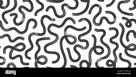 Hand Drawn Wavy Maze Seamless Pattern Brush Curly Black Lines For Background Stock Vector Image