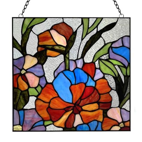 River of Goods Multicolor Stained Glass Flowers Window Panel 20236 ...