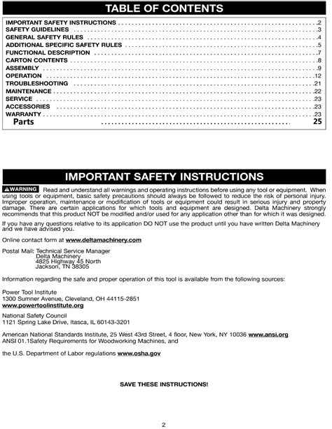 Delta Dc Planer Instruction Parts List Manual