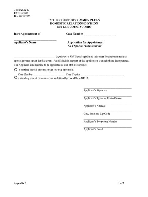 Fillable Online Appendix D Affidavit And Order For Standing Process