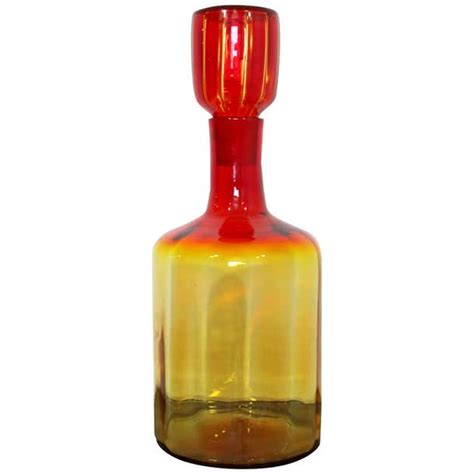 Mid Century Modern Blenko Glass Decanter Vessel Stopper Joel Myers Red 1960s At 1stdibs Joel