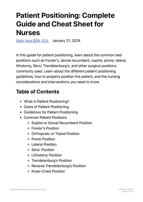 Patient Positioning Nursing Cheat Sheet Nbkomputer