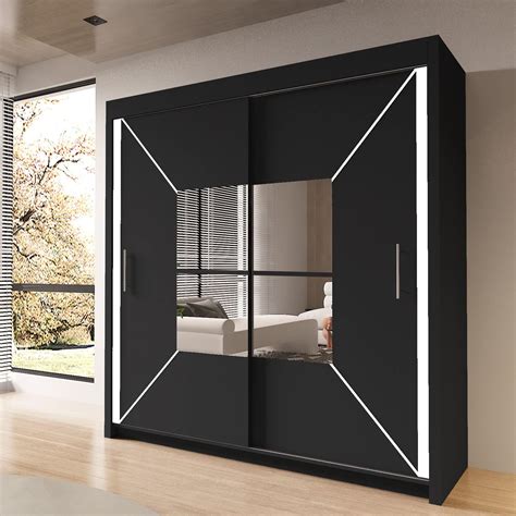 Furniture Ac Milan Modern Double Mirror Sliding Door Wardrobe With Led