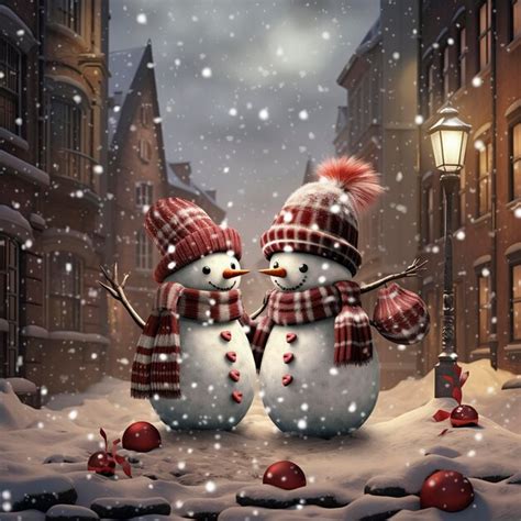 Premium Photo Christmas Card With A Snowman Holding An Umbrella In