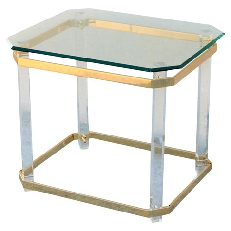 Charles Hollis Jones Lucite and Brass Coffee Side Table, 1970s For Sale