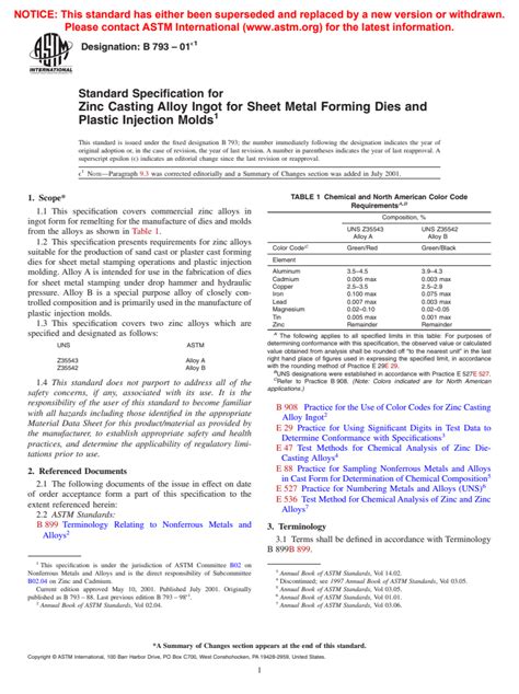 ASTM B793 01e1 Standard Specification For Zinc Casting Alloy Ingot