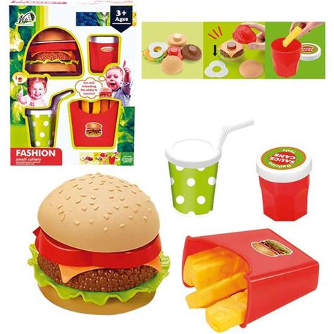 Kit Cozinha Infantil Lanche Hamburguer Refrigerante Molho E