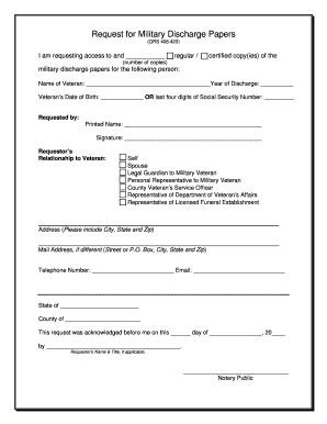 Fillable Online Request For Military Discharge Papers Fax Email Print