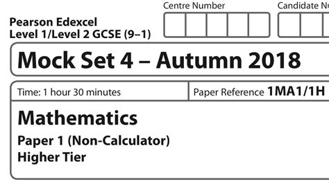 Gcse Mathematics Practice Test Paper F Non Calculator