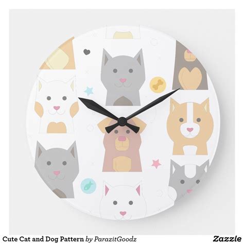 Cute Cat And Dog Pattern Large Clock Cute Cats And Dogs