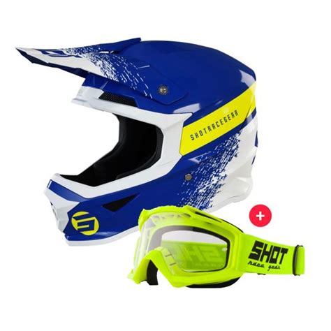 Pack Helmet Motocross Goggles SHOT Furious Roll Navy Assault Neon