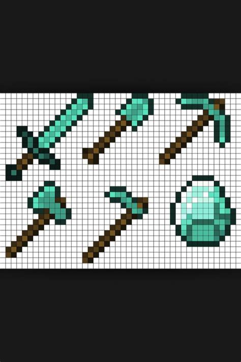 Minecraft Pixel Art Diamond Tools