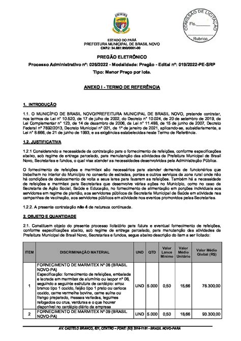 TERMO DE REFERÊNCIA PE SRP 019 2022 Prefeitura Municipal de Brasil