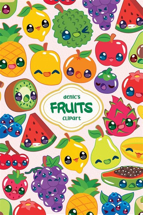 Kawaii Fruit Clipart, Cute Fruits Vector, Baby Fruit, Healthy Food, Family Fruits, Digital ...