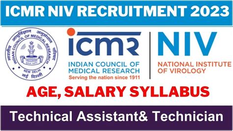 ICMR NIV Pune Recruitment 2023 Notification OUT For Technical Posts