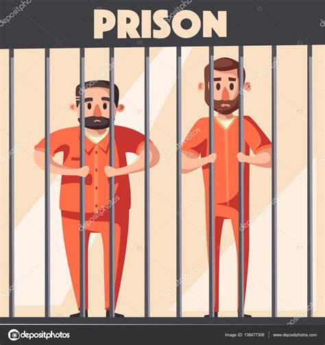 Prison With Prisoner Character Design Cartoon Vector Illustration