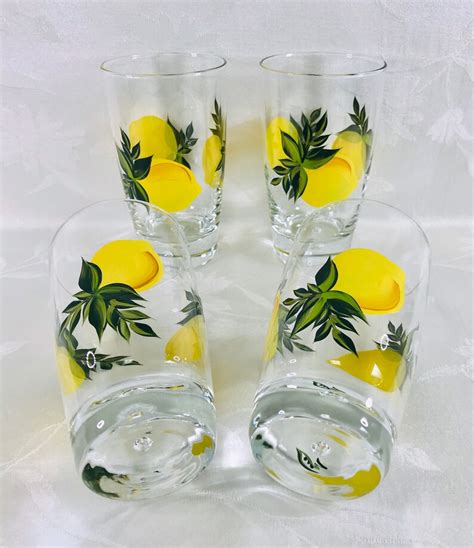 Lemons Beverage Glasses Glasses With Lemons Drinking Etsy