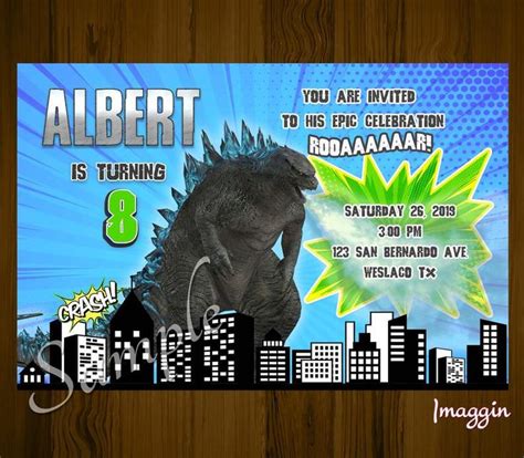 Godzilla Invite Godzilla Birthday Invitation Printable Etsy Godzilla Birthday Godzilla