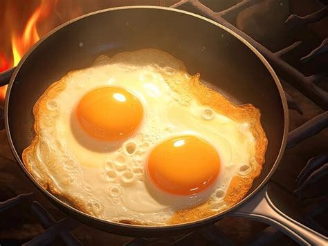 Premium Ai Image Fried Eggs In A Frying Pan Closeup Shot